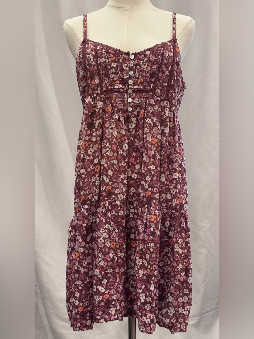 Lucky Brand Floral Boho Mini Dress Tunic Cotton Lace Trim Size M